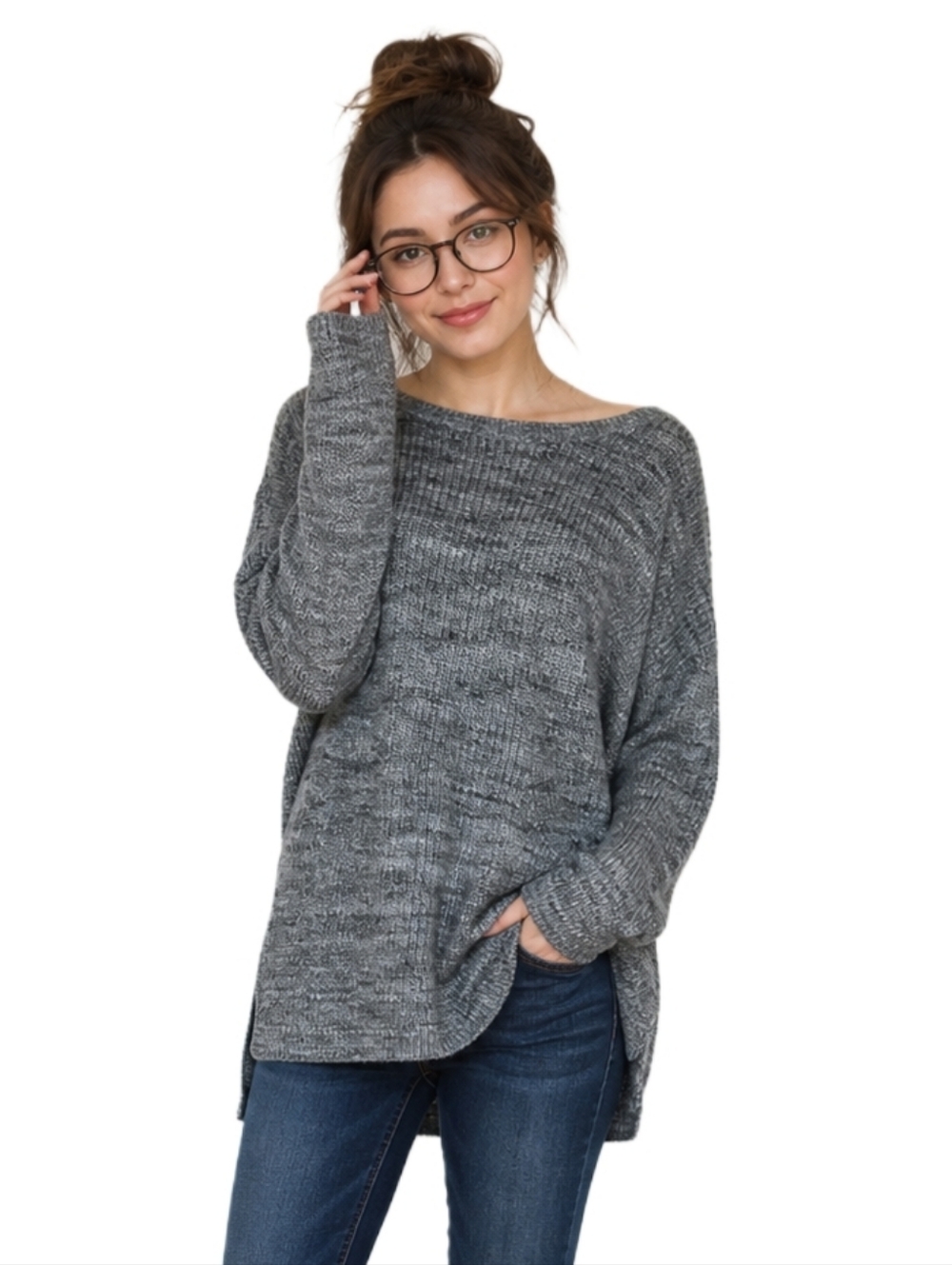 Divided Over-Sized Zipper Accent Sweater